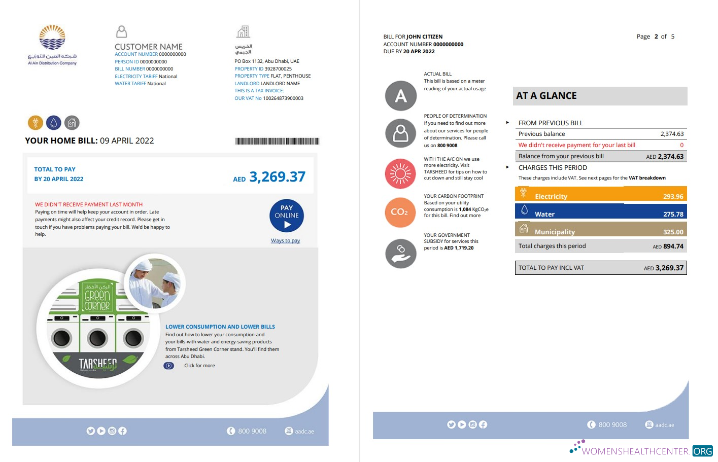download UAE Abu Dhabi Al Ain Distribution Co. Word and PDF utility bill template (5 pages) 1 2 PDF template